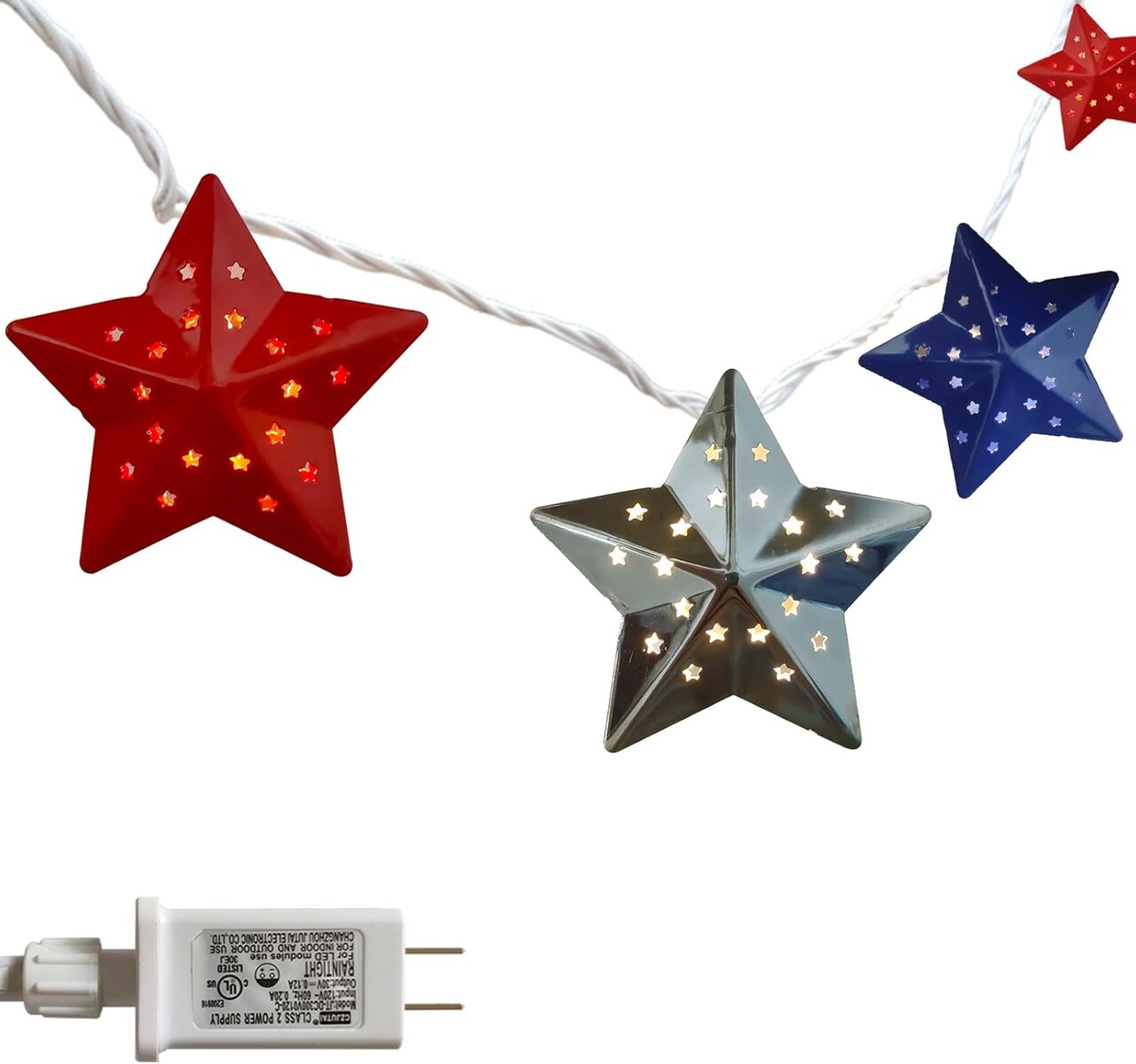 4th of July Decorations Red White and Blue Star Lights 9.5Ft 10 LED Star String Light, Plug-in Patriotic Decor Lights for Indoor Outdoor Fourth of July Independence Day Memorial Day Patriotic Decor